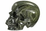 Realistic, Polished Green Zebra Jasper Skull #116516-3
